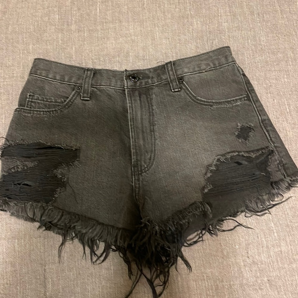 Abercrombie & Fitch High Rise Ripped Short Black Shorts Sz 25